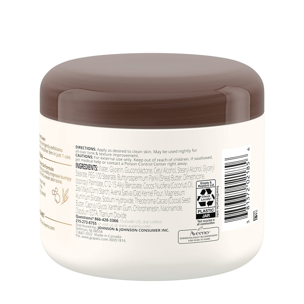 Aveeno Tone + Texture Renewing Night Cream packaging shows 8 oz size