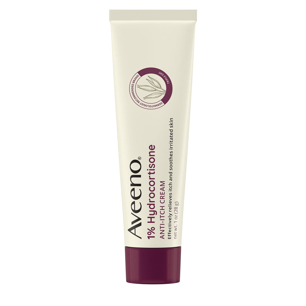 Aveeno triple-oat cream application on skin provides soothing, long-lasting relief.