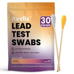 Avelis lead test kit shown with a dish surface for quick home screening.