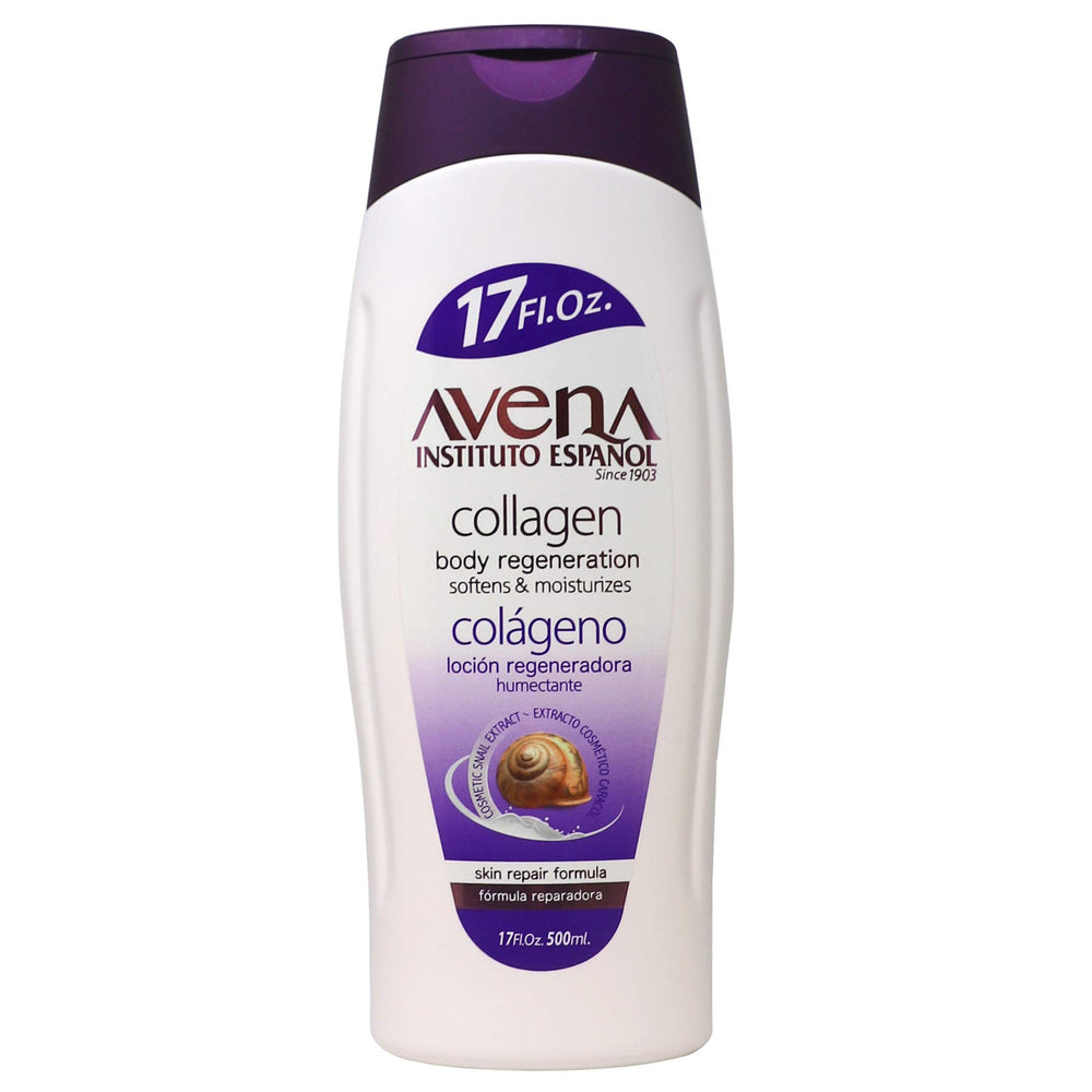 Avena Instituto Espanol label close-up highlights collagen and snail extract ingredients