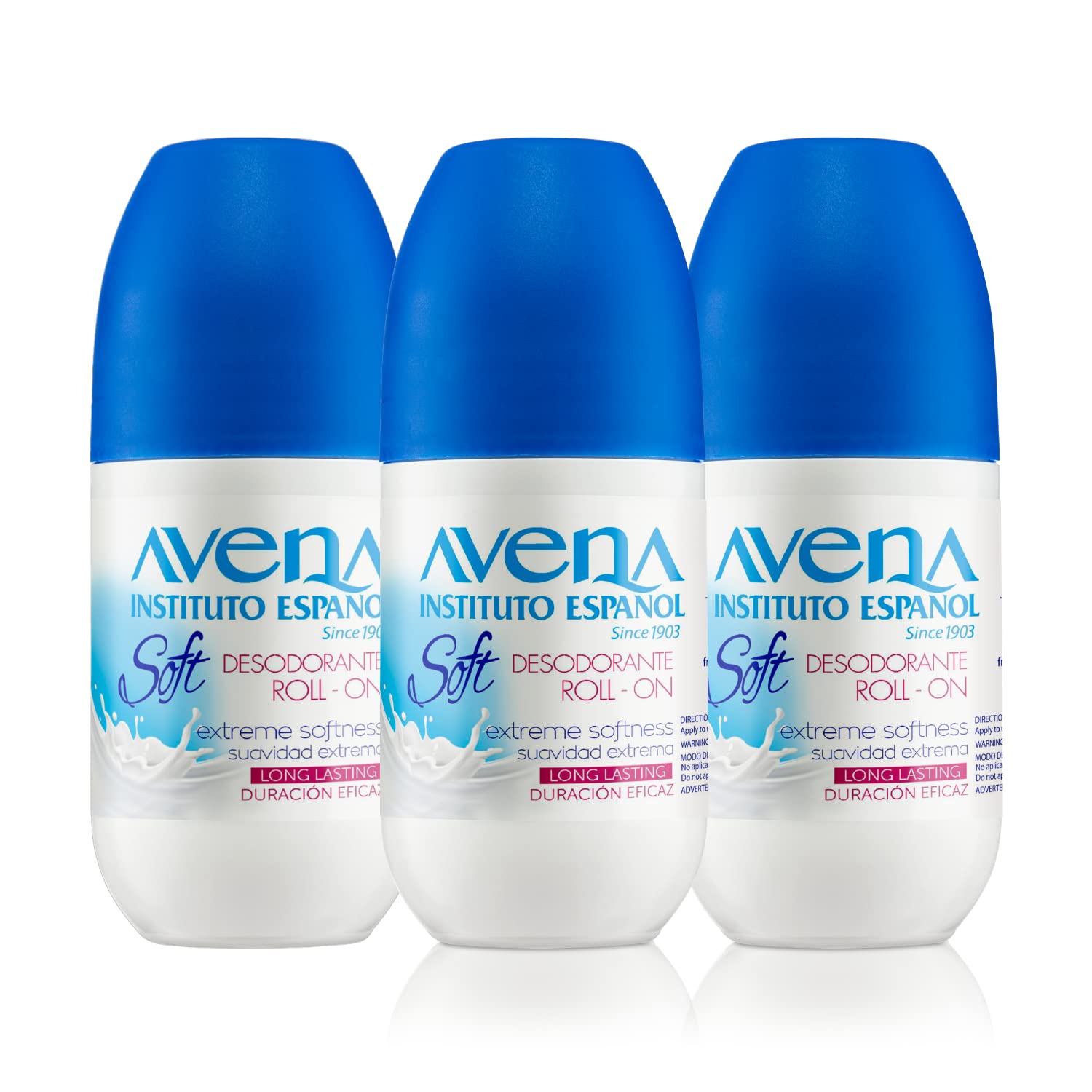 Avena Instituto Espanol deodorant roll on demonstrates smooth application and all day freshness.