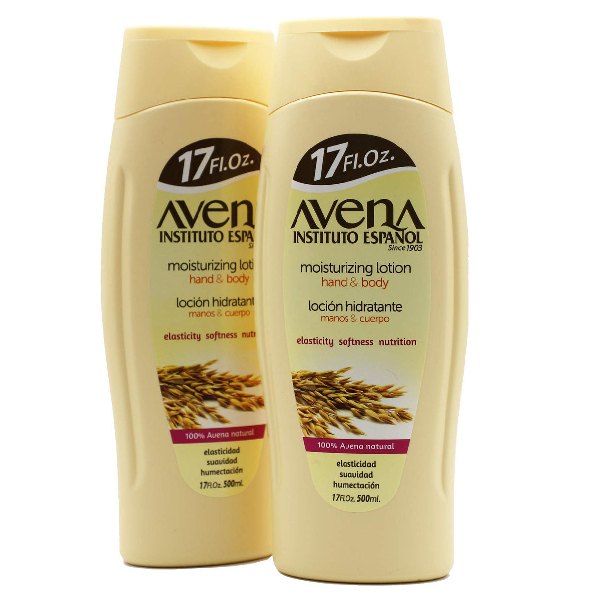 Avena Instituto Español moisturizing lotion bottle shows quick absorption and light hydration.