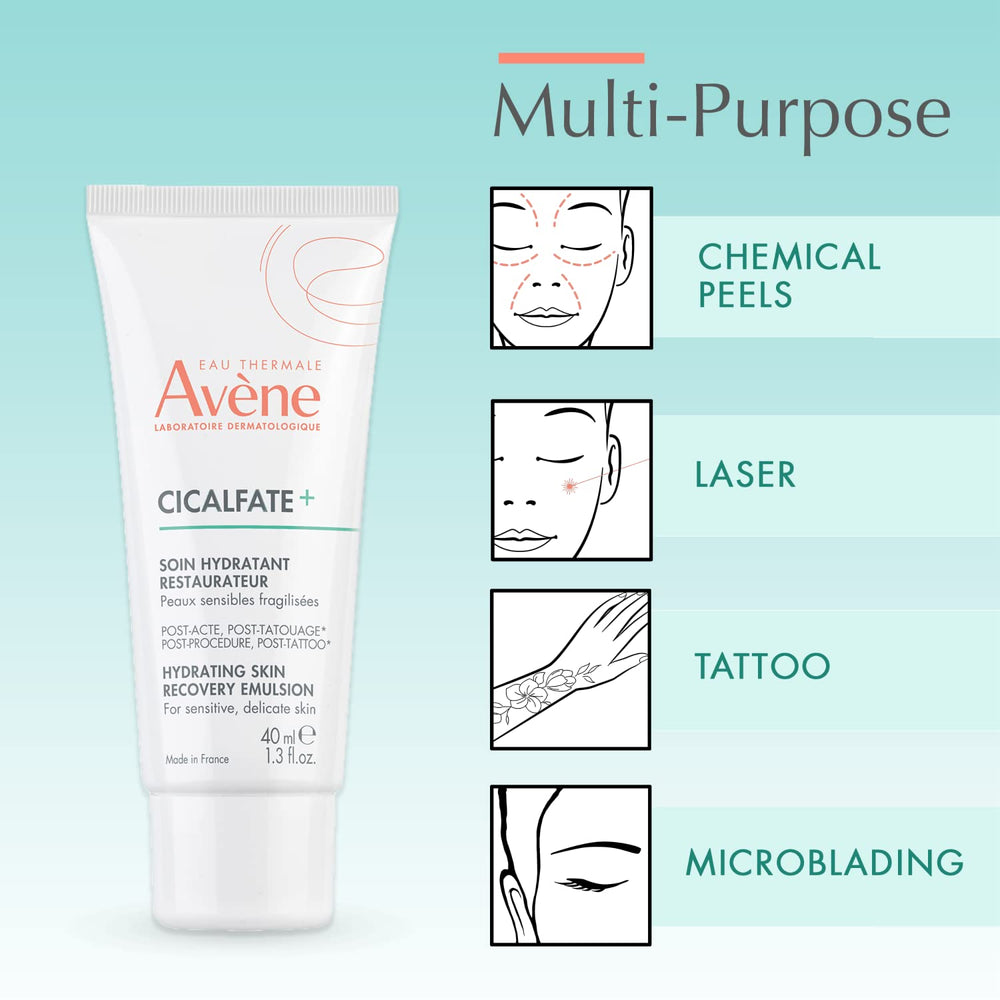 Blue-tinted Avène Cicalfate+ emulsion cooling on skin after application