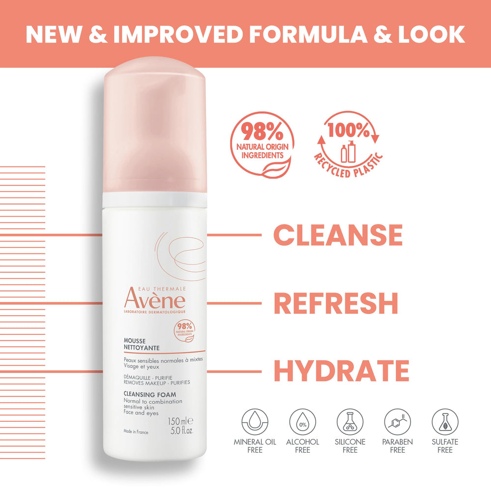 Avène Cleansing Foam application foam-lather on fingertips for even distribution.