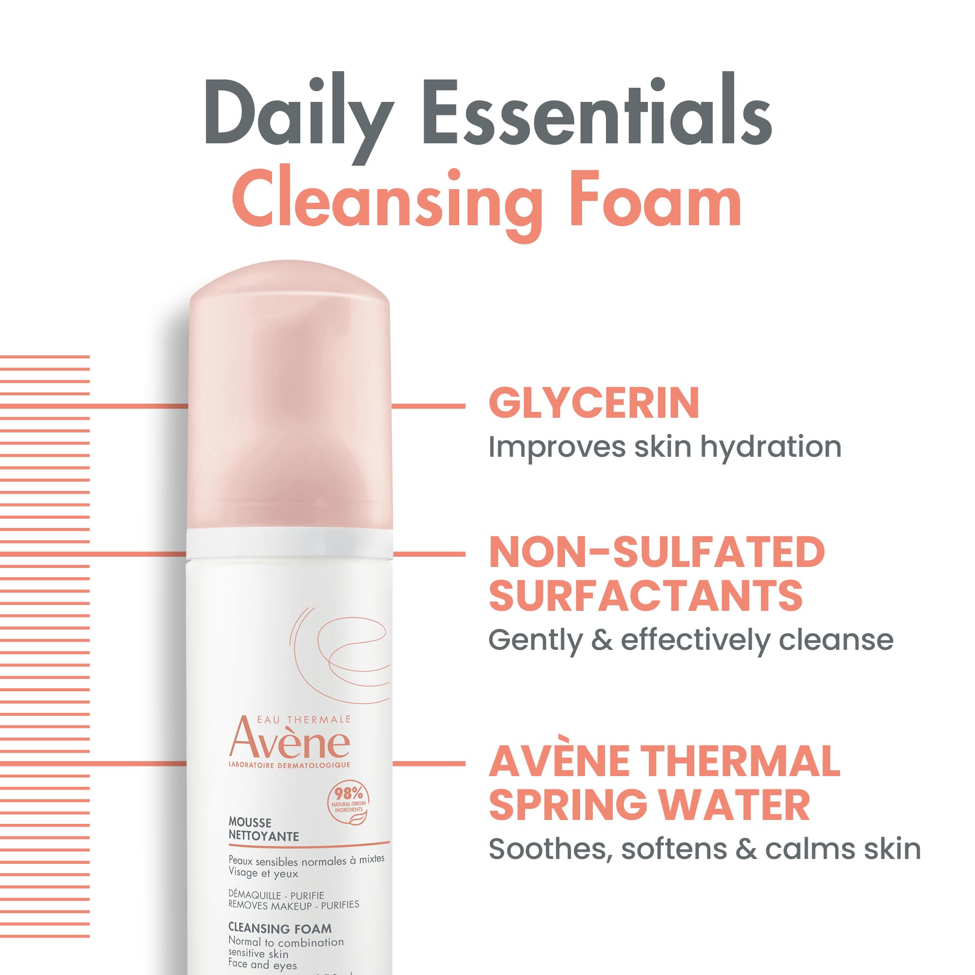 Avène Cleansing Foam bottle and packaging for routine use.
