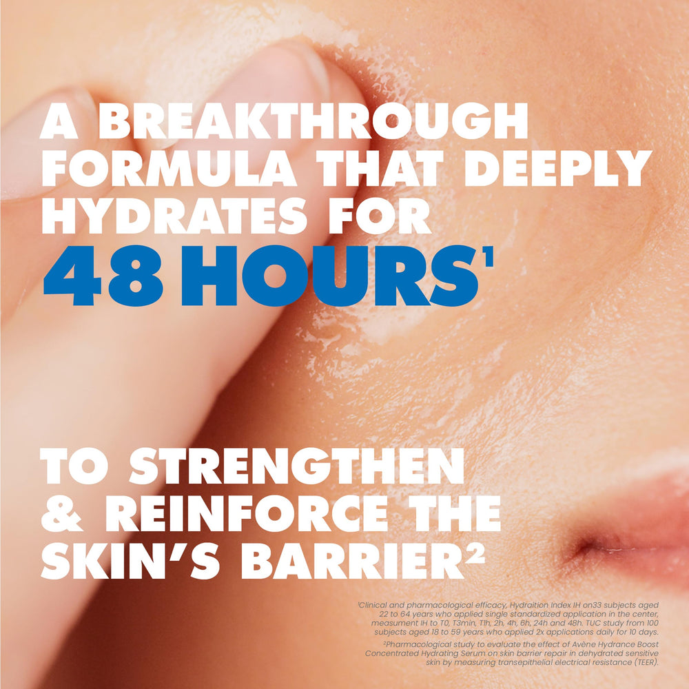 Applying Avène Hydrance Boost Serum as part of a daily skincare routine.