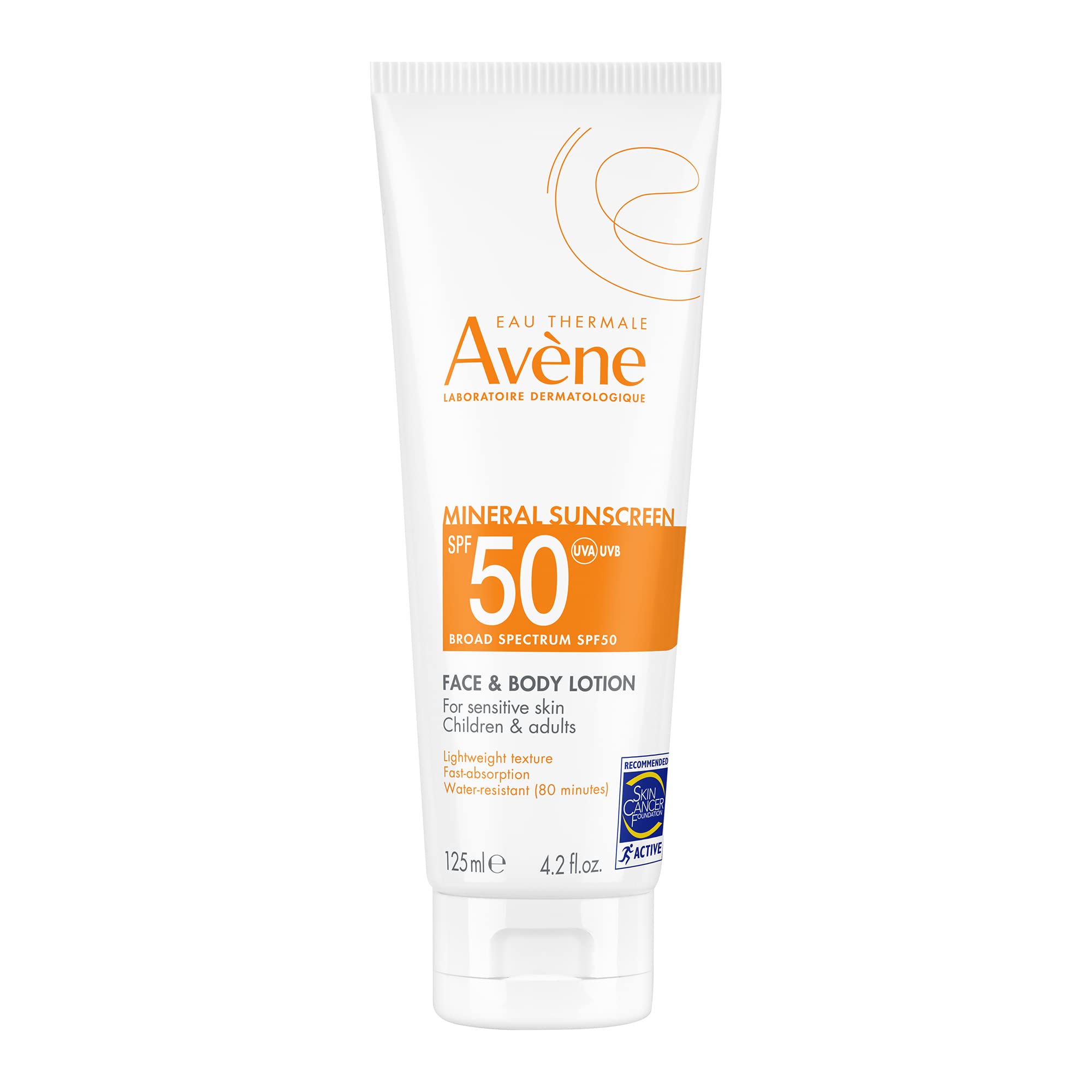 Avène mineral sunscreen bottle with SPF 50 and sheer, no white cast