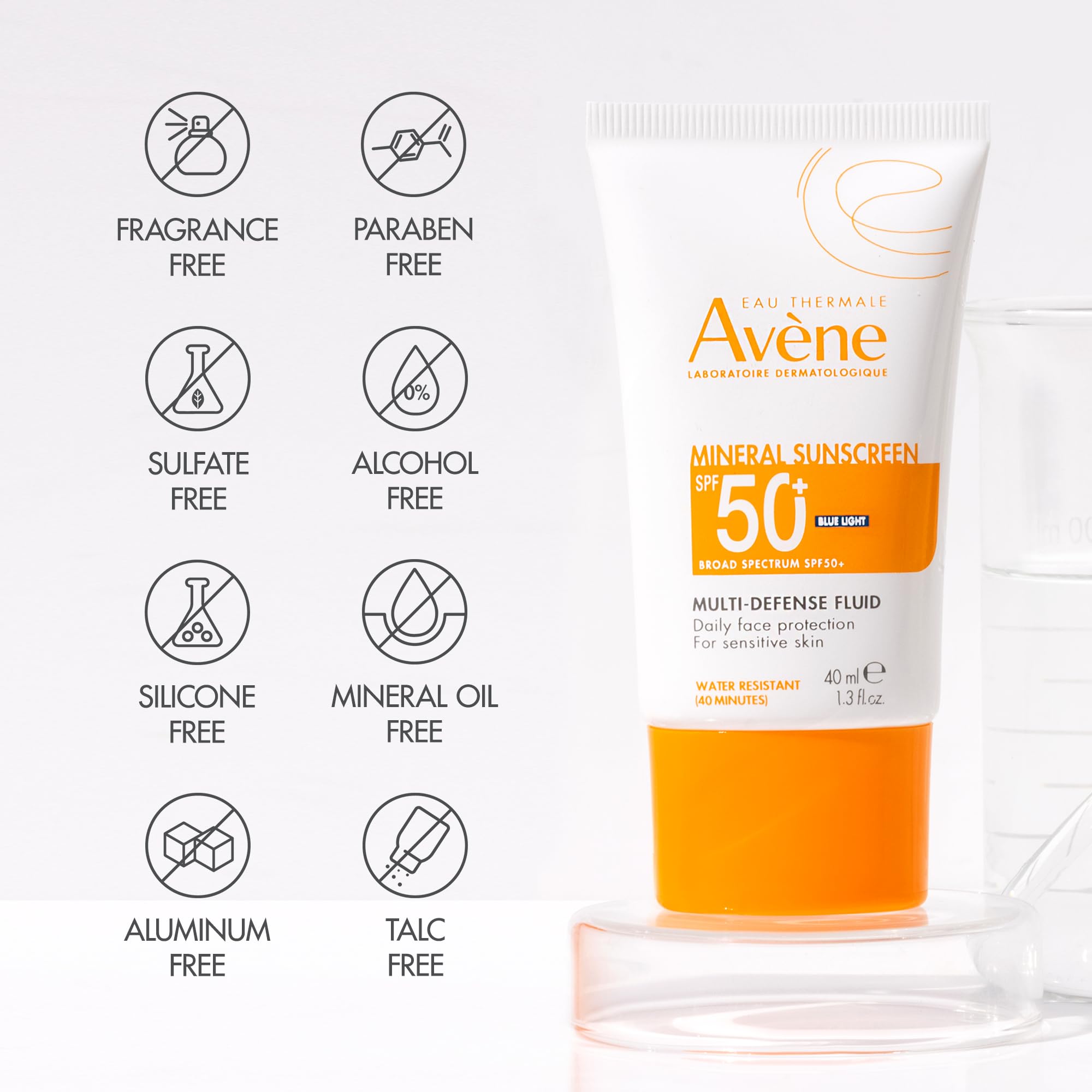 Avène sunscreen undergoing water resistance test.