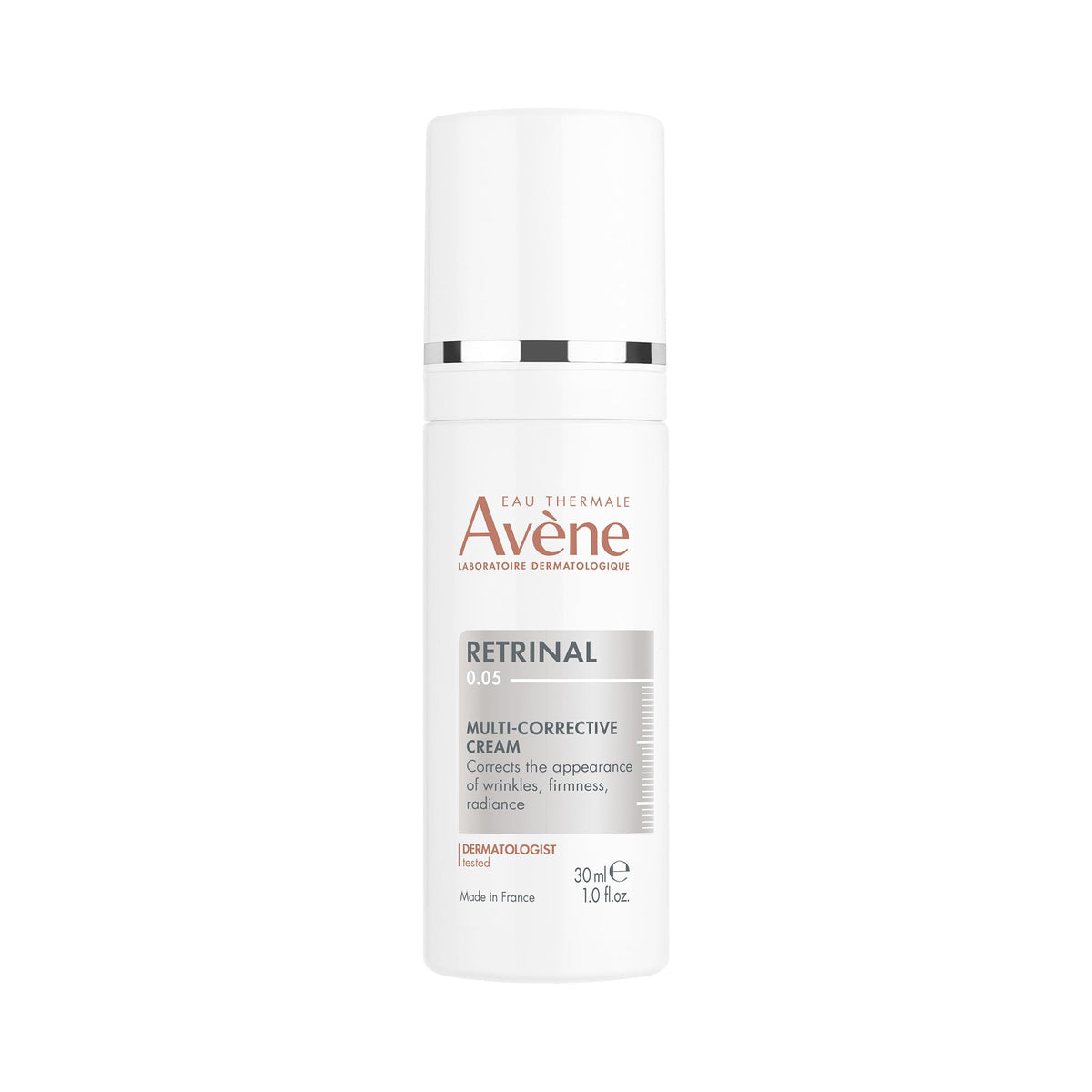 Avène Retrinal 0.05% cream tube front showing sleek packaging and focus on wrinkle care