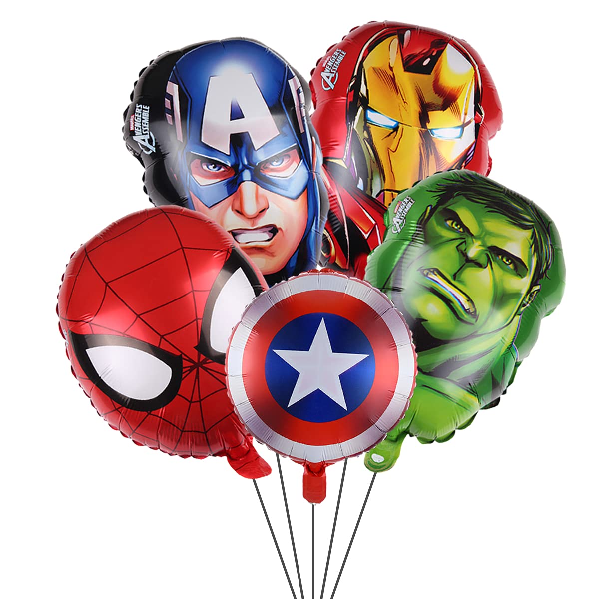 Avengers foil balloons with five distinct roles for dynamic party decor.