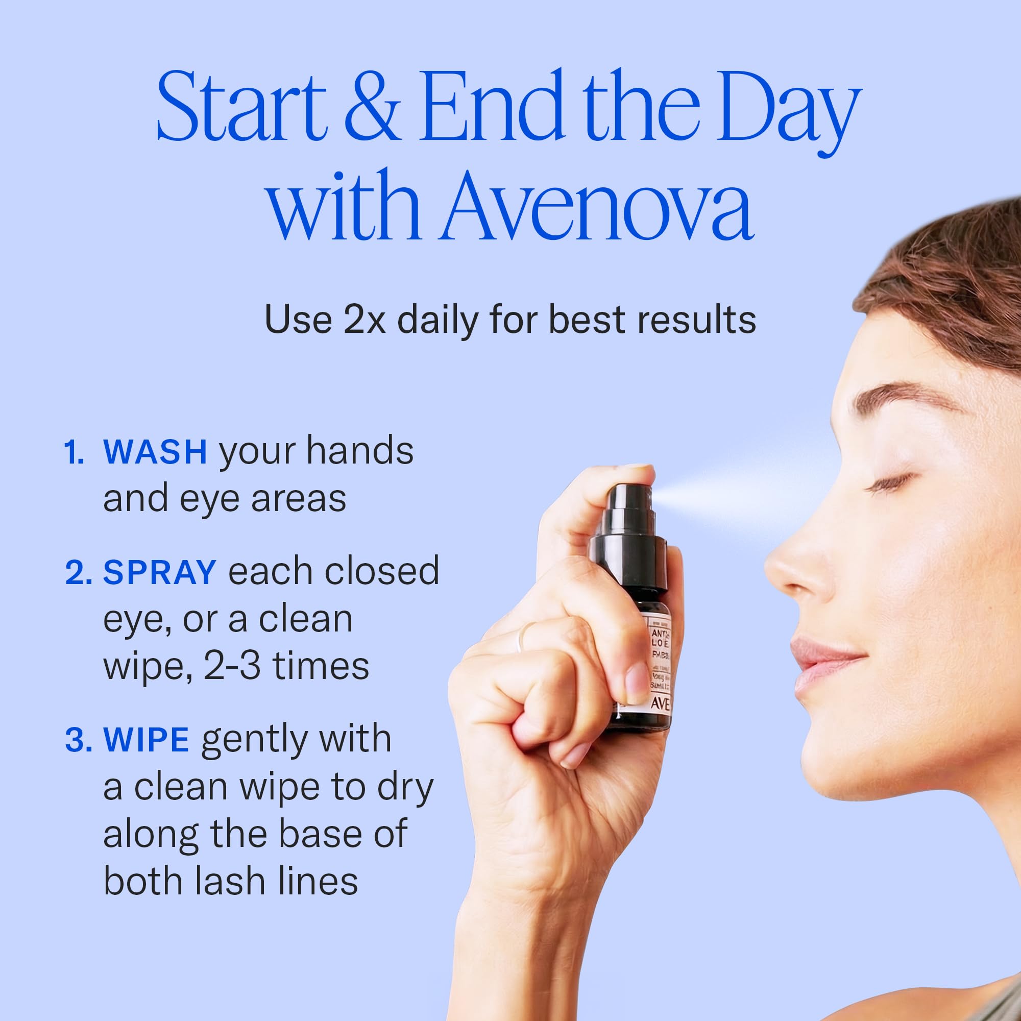 Avenova daily-use routine setup for morning and night cleansing.