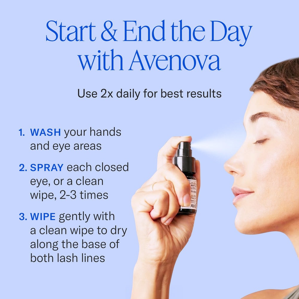 Avenova daily-use routine setup for morning and night cleansing.