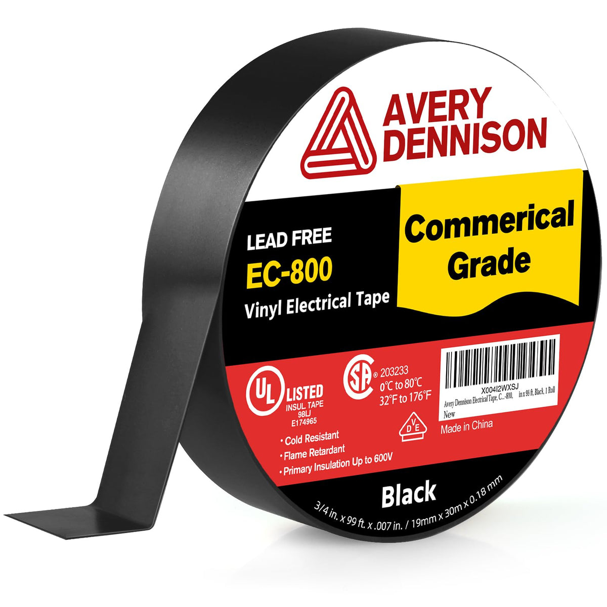 Avery Dennison EC-800 black electrical tape roll provides durable insulation