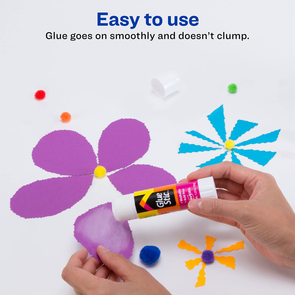 Avery Glue Stic paper-adhesion demonstrates secure bonding on papers.