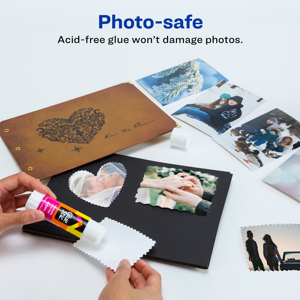 Avery Glue Stic scrapbooking shows glue ideal for photos and embellishments.