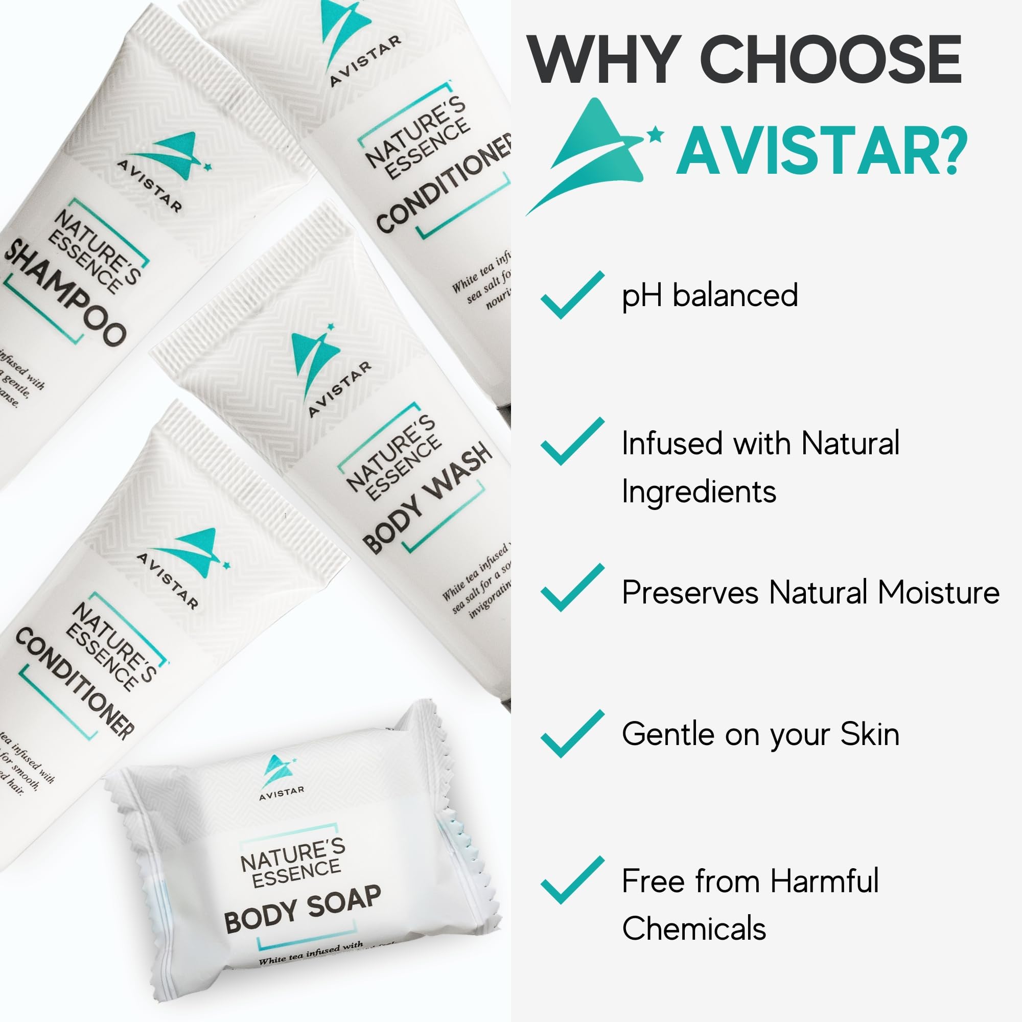 Avistar bulk toiletries packaging design with elegant presentation
