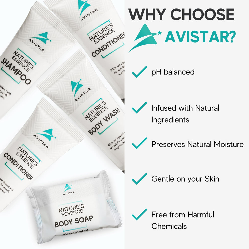 Avistar bulk toiletries packaging design with elegant presentation