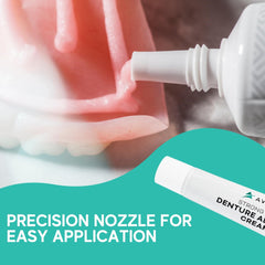Avistar precision nozzle enables easy, controlled application for full or partial dentures.