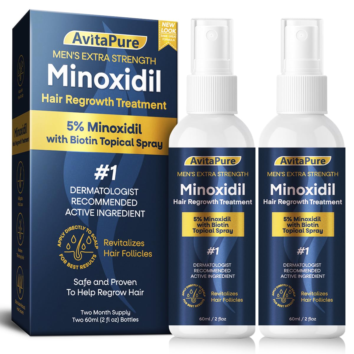 AVITAPURE 5% Minoxidil bottle close-up for daily topical use