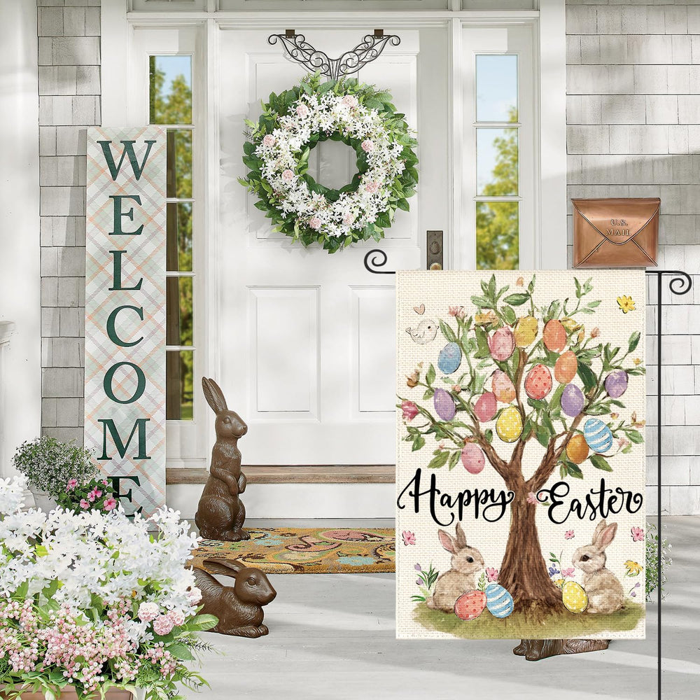 AVOIN colorlife Bunny graphic creates playful holiday ambience for porches