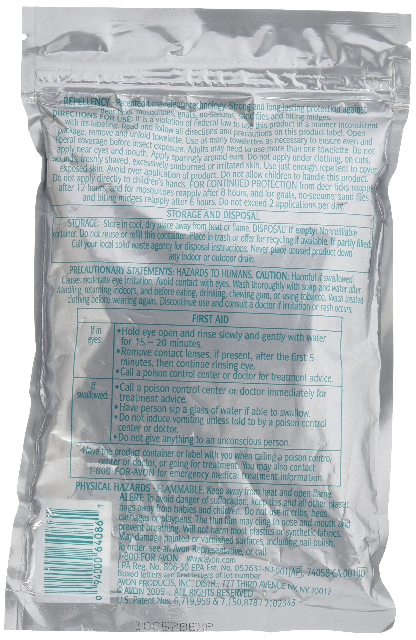 AVON Skin So Soft Bug Guard Picaridin Towelettes close-up showing soft texture and wipe-on use.