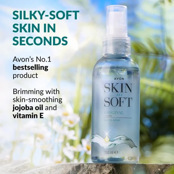 Avon Skin So Soft Original Dry Oil Spray after bath for quick, non-greasy finish.