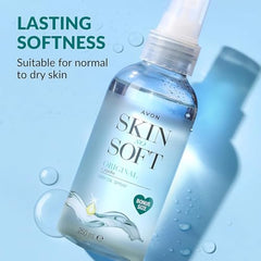 Close-up of AVON Skin So Soft Original Dry Oil Spray in use for moisture
