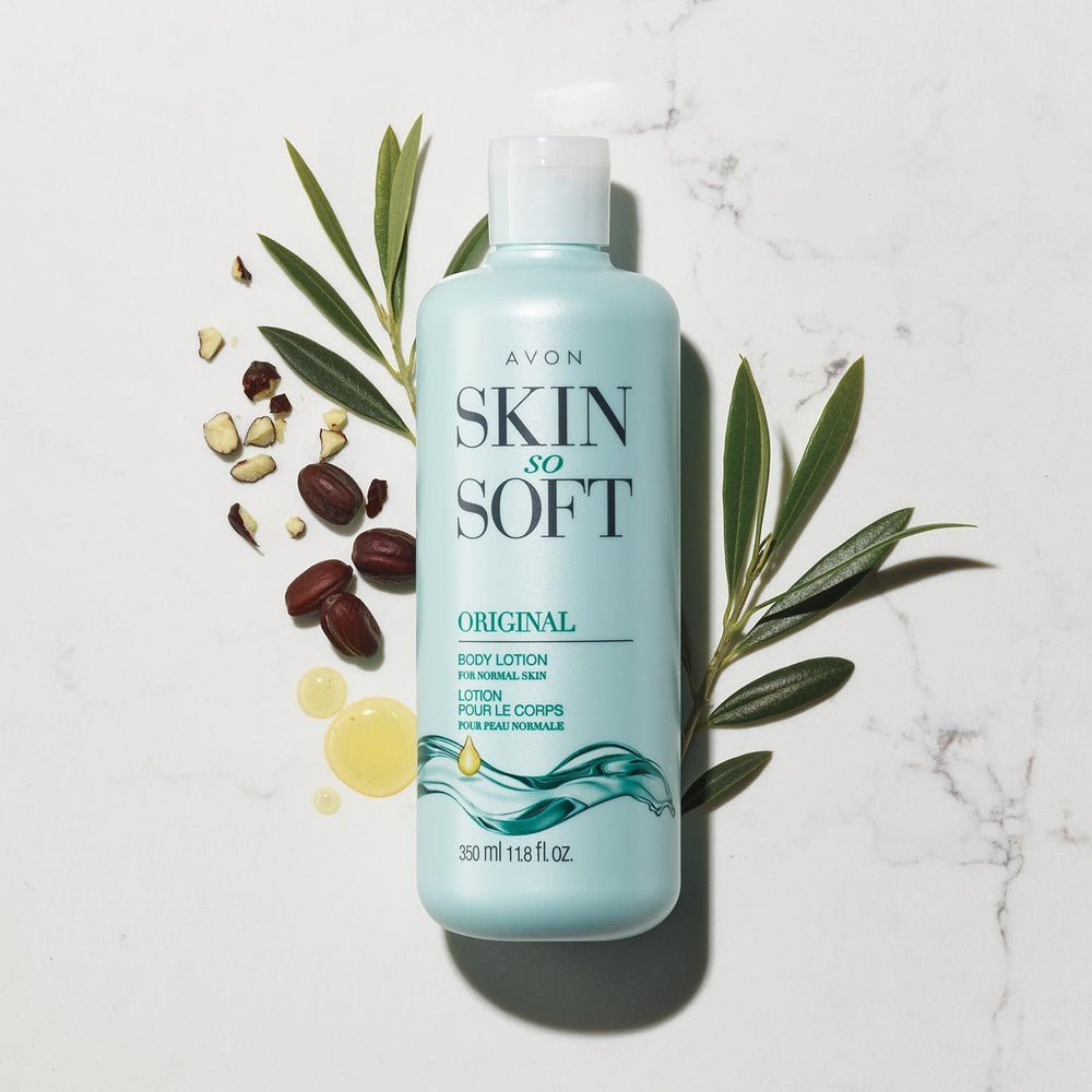 AVON Skin So Soft Original with jojoba oil for nourished, comfortable skin daily.