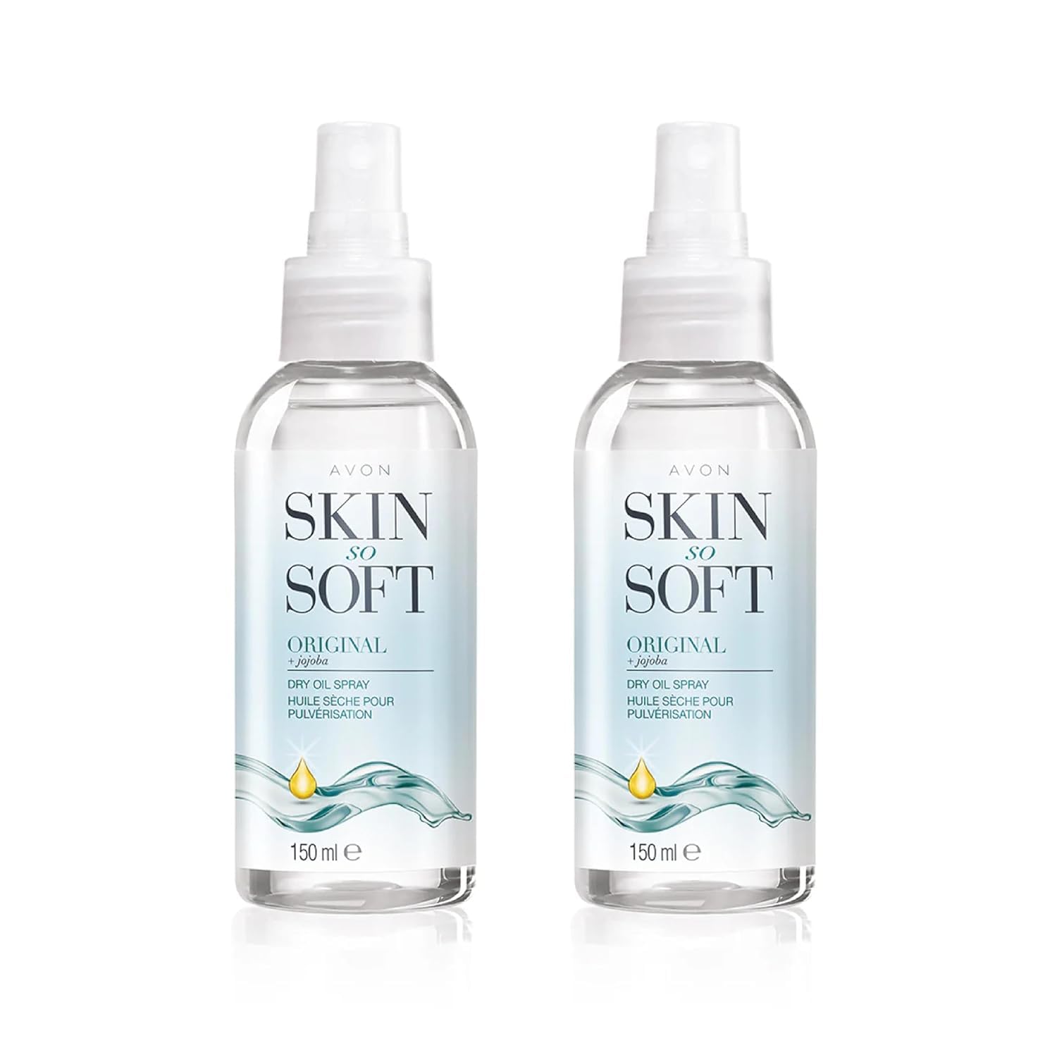 AVON SKIN SO SOFT Original Jojoba Dry Oil Spray bottle delivers lightweight, non-greasy hydration.