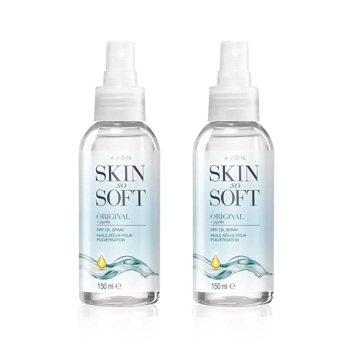 AVON SKIN SO SOFT Original Jojoba Dry Oil Spray bottle delivers lightweight, non-greasy hydration.