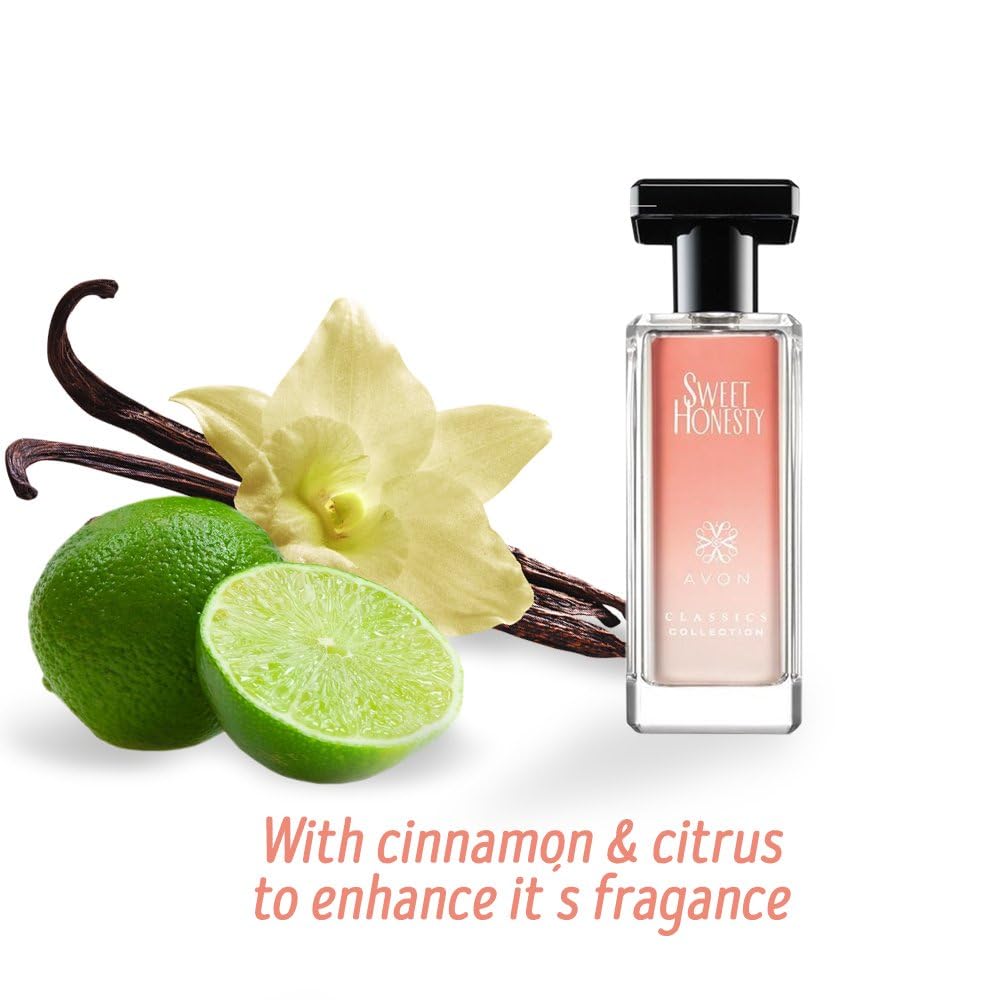 AVON Sweet Honesty close-up of the rose-lily floral heart for refined everyday fragrance.