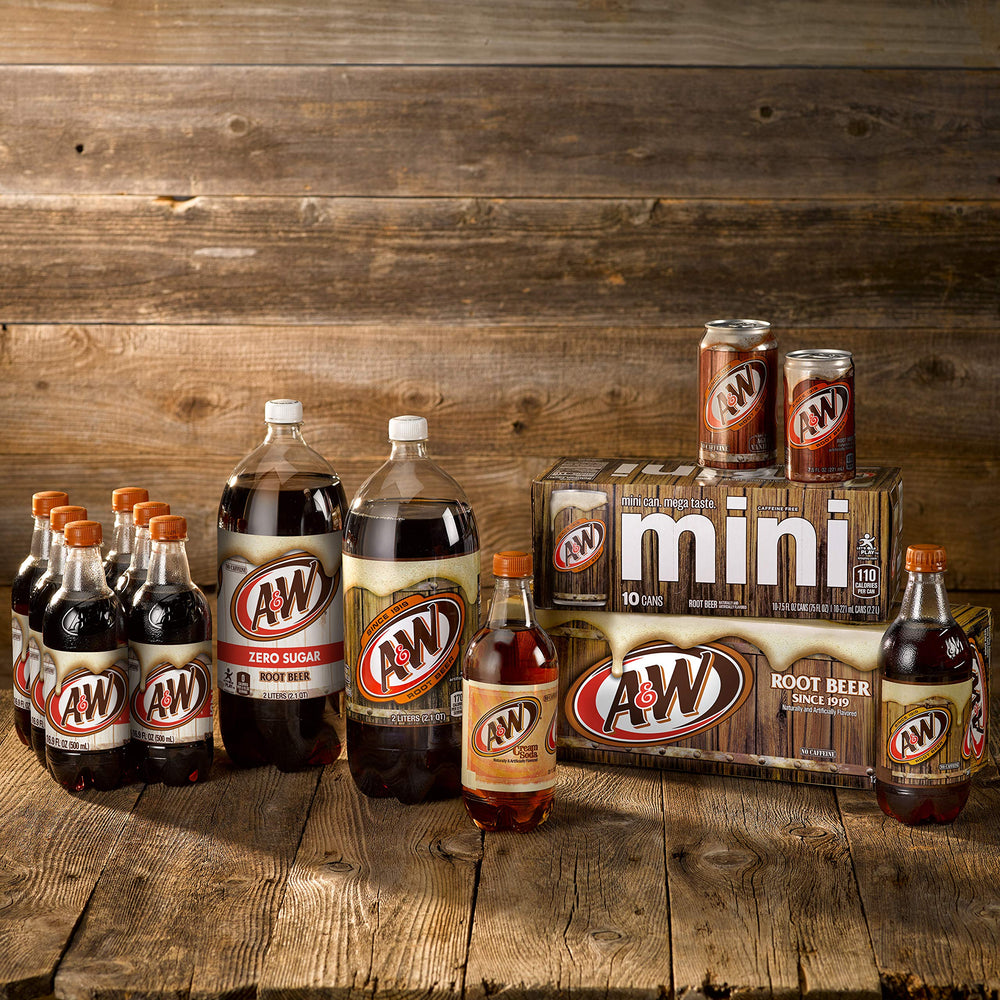 A&W Cream Soda Zero Sugar can being poured into a glass for refreshment.