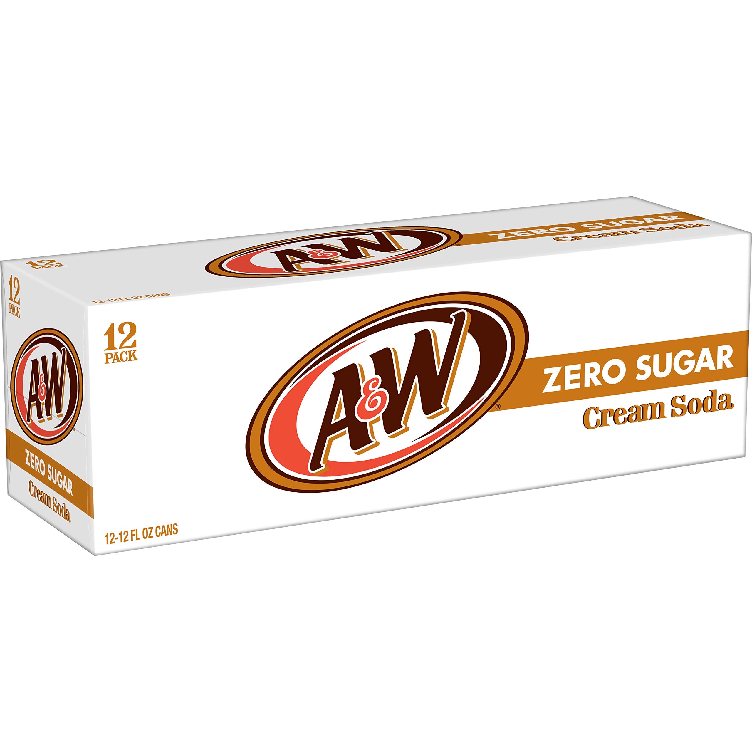 Close-up of A&W Cream Soda Zero Sugar label emphasizing the brand.