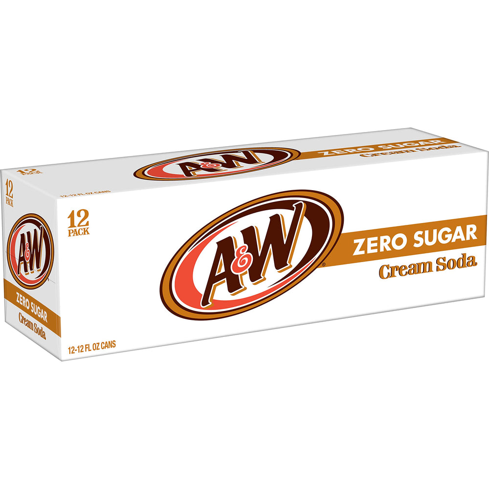 Close-up of A&W Cream Soda Zero Sugar label emphasizing the brand.