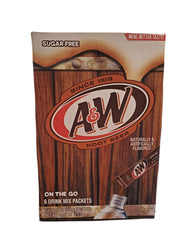 A&W Root Beer sugar-free, caffeine-free packets shown for portable enjoyment.