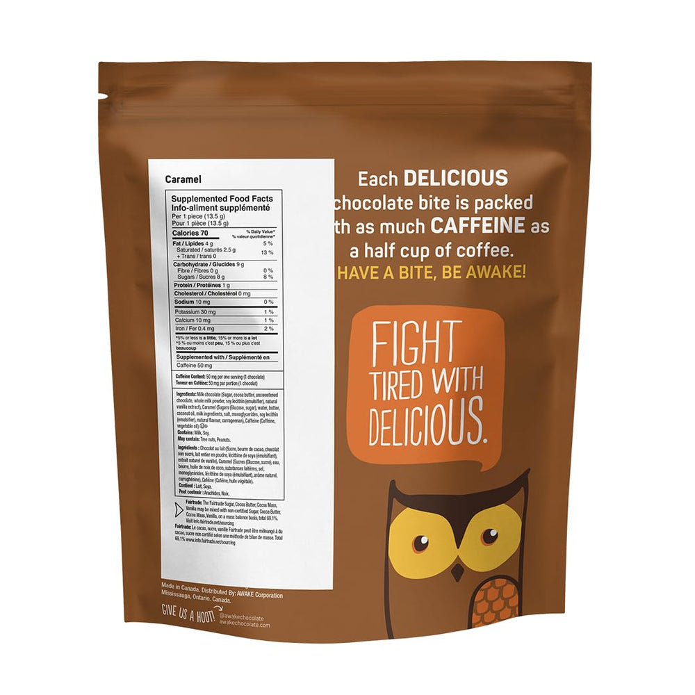 Individually wrapped AWAKE bites ideal for travel and quick study sessions