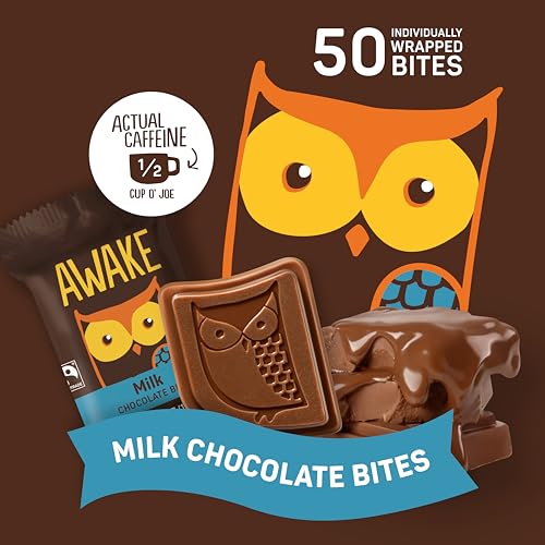 AWAKE caffeinated chocolate bites hero shot suggests quick energy on demand