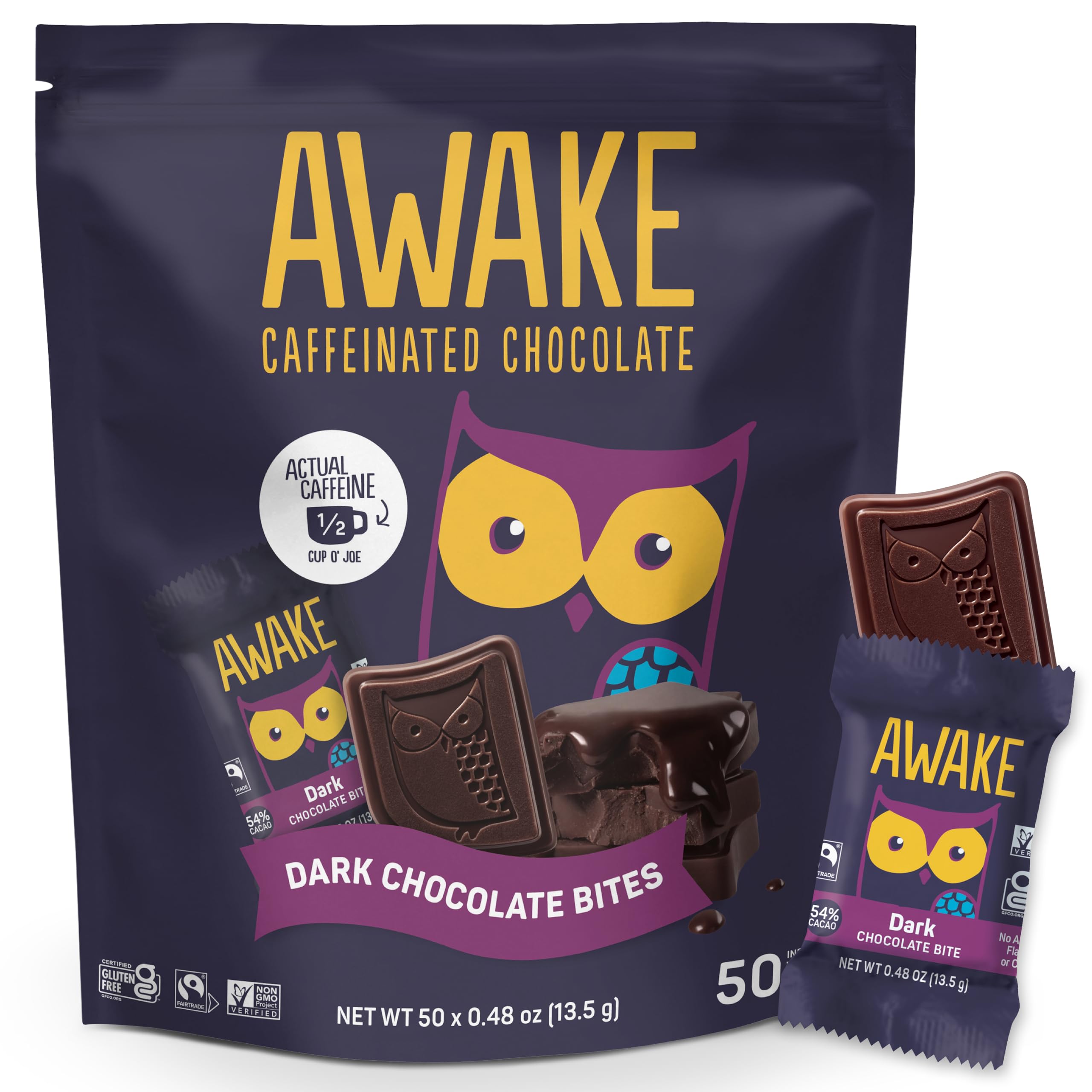 AWAKE caffeinated chocolate bites hero pack provides convenient energy on the go