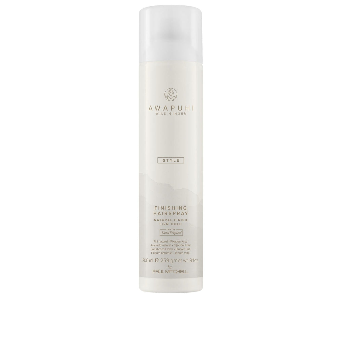 Awapuhi Wild Ginger finishing spray bottle delivers quick hold and shine