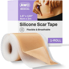 AWD Medical silicone scar sheets applied to breast area for smoother-looking skin over time