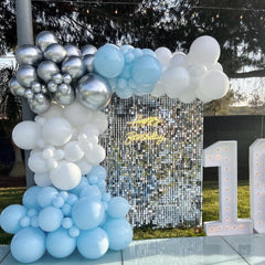 Awenztech blue balloon arch ideas for graduation or baby shower charm.