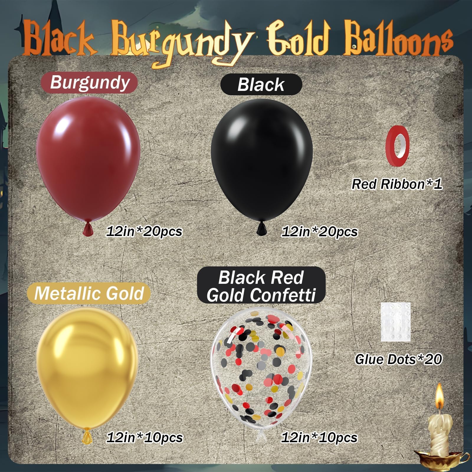 Awenztech black 12-inch balloons add depth to birthday décor.