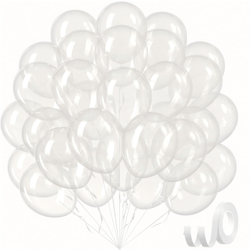 awenztech clear balloons 12inch pack showing crisp transparency and durable latex for elegant decor.