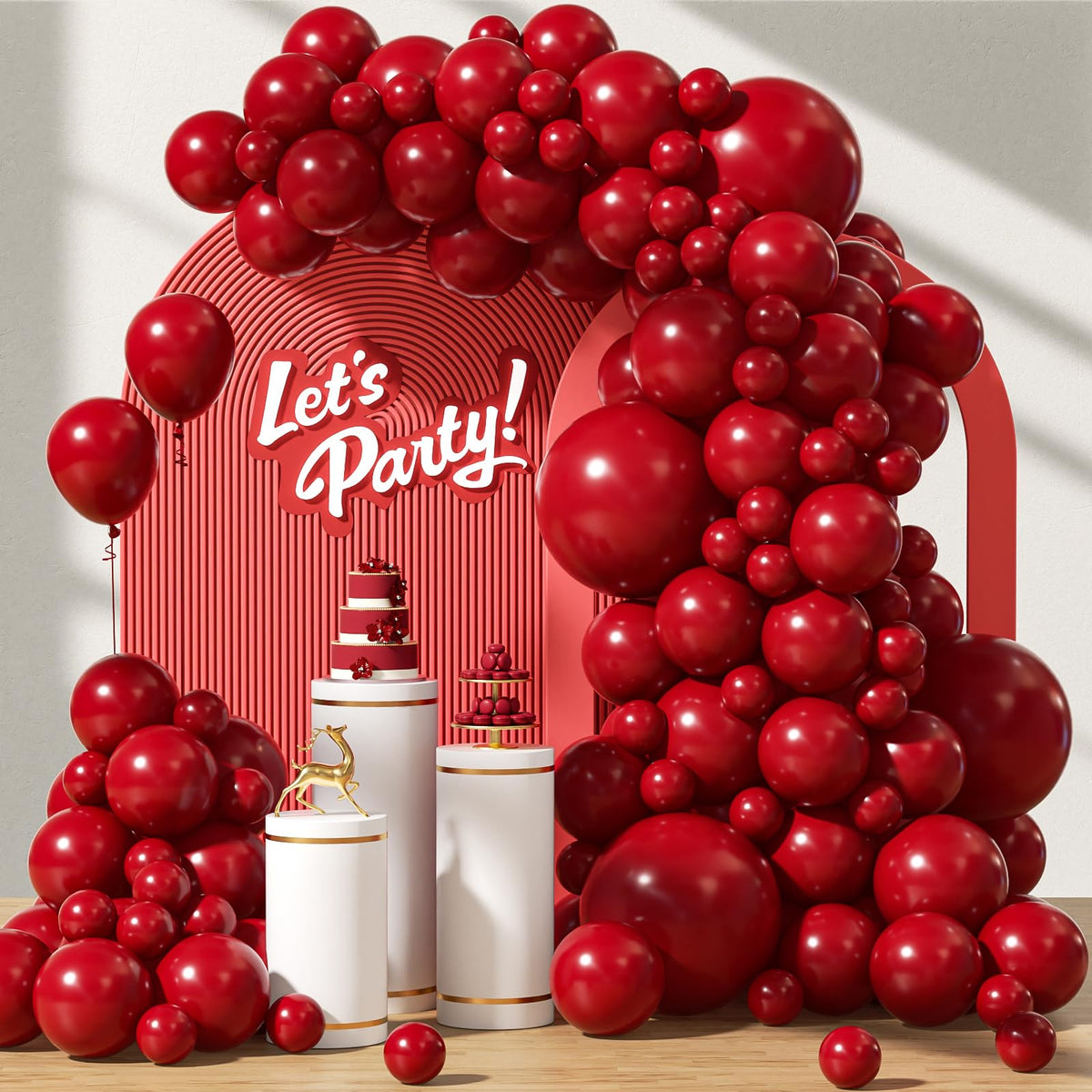 awenztech dark red 18 inch balloons ready to build a dramatic wedding arch.