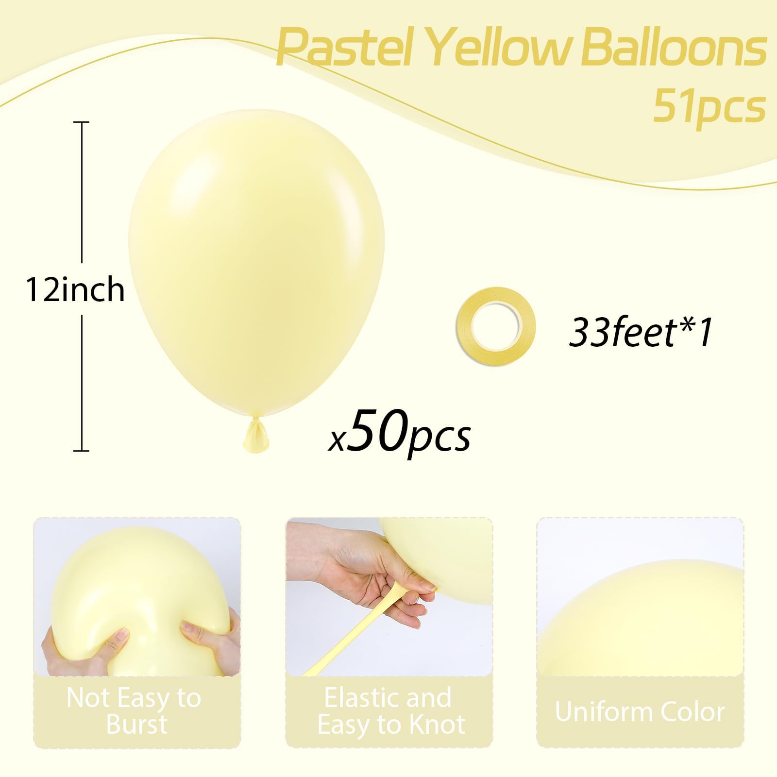 Awenztech pastel yellow 12in balloons inflated scene showing durability