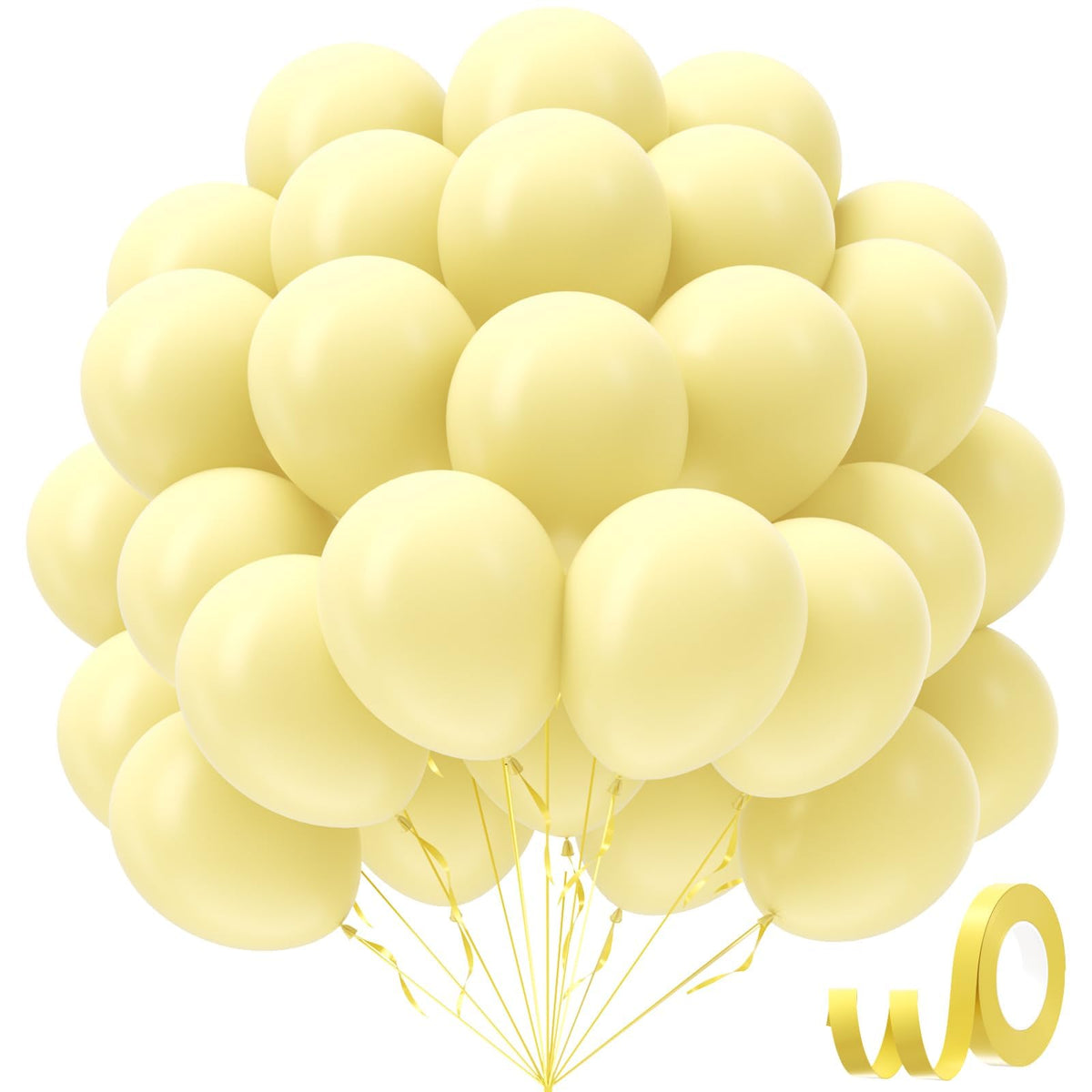 Awenztech pastel yellow 12in balloons pack-shot highlighting premium latex and color
