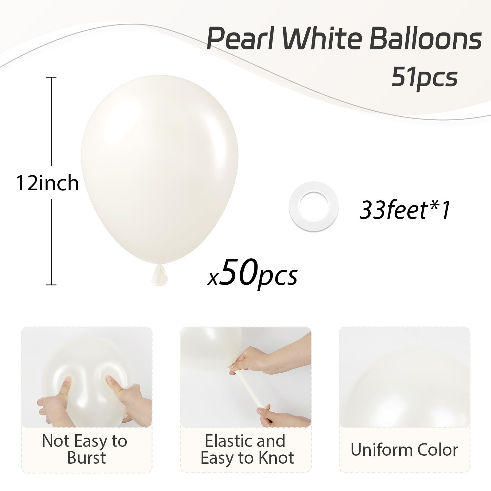 awenztech pearl white balloons with 33 ft ribbon for quick setup.