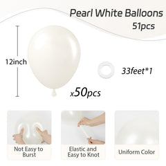 awenztech pearl white balloons with 33 ft ribbon for quick setup.
