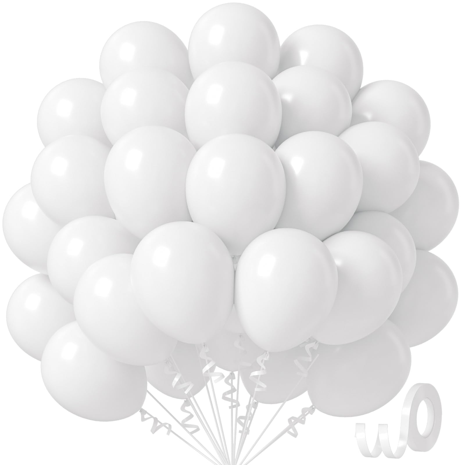 Awenztech white 12-inch balloons, 50pcs, versatile party decor.