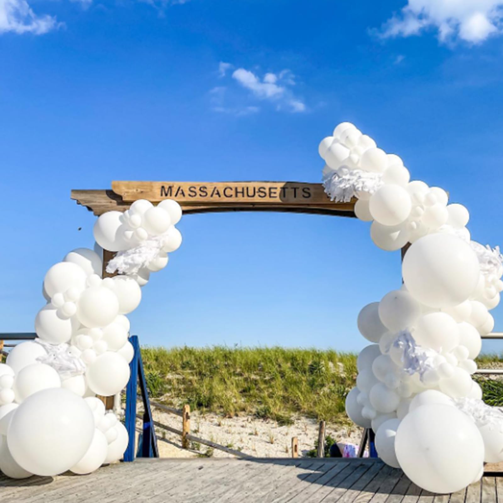 Awenztech white balloons with ribbon included in package.
